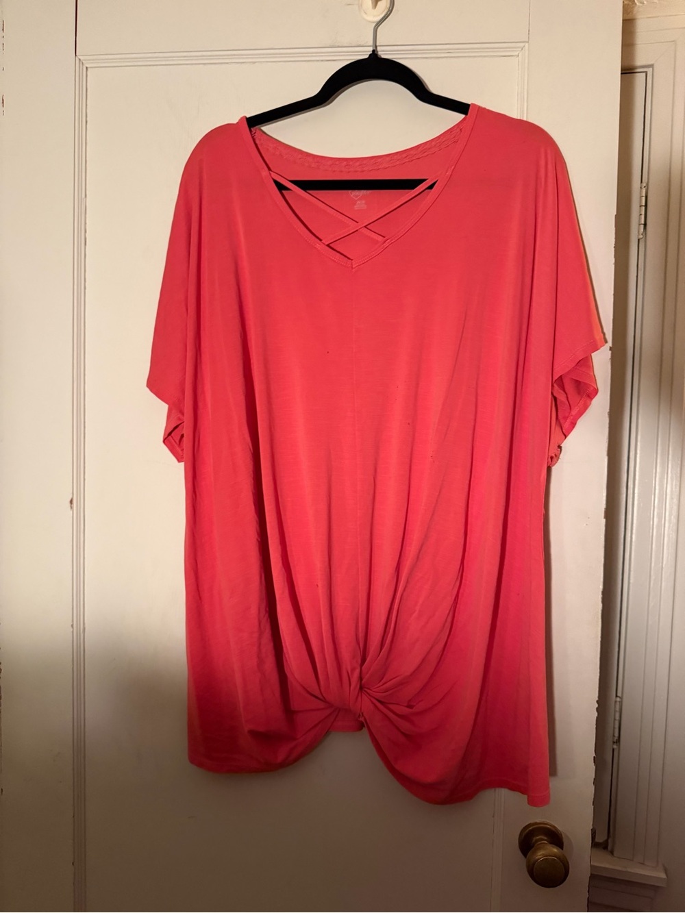 Avenue Coral Pink Twist-Front V-Neck Tunic